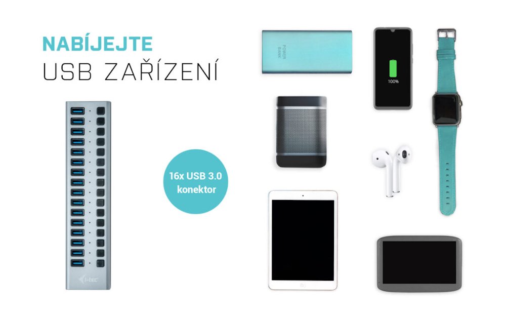 i-tec USB 3.0 nabíjecí HUB 16 Port + napájecí adaptér 90 W