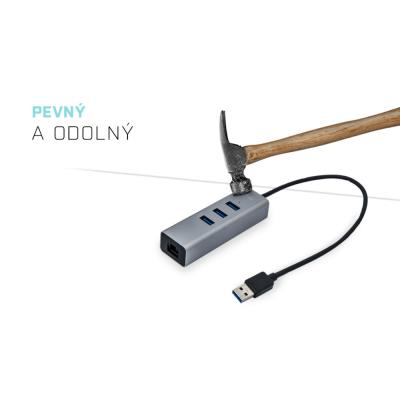 i-tec USB 3.0 HUB METAL/ 3 porty/ USB 3.0 na Gigabit Ethernet adaptér (RJ45)/ šedý