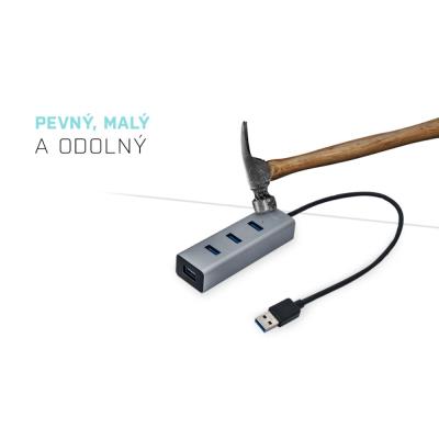 i-tec USB HUB METAL/ 4 porty/ USB 3.0/ pasivní/ kovový/ šedý