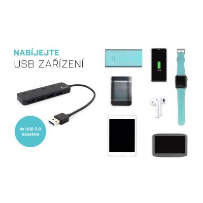 i-tec USB HUB METAL/ 4 porty/ USB 3.0/ tlačítko On/Off pro zapnutí a vypnutí/ kovový/ černý