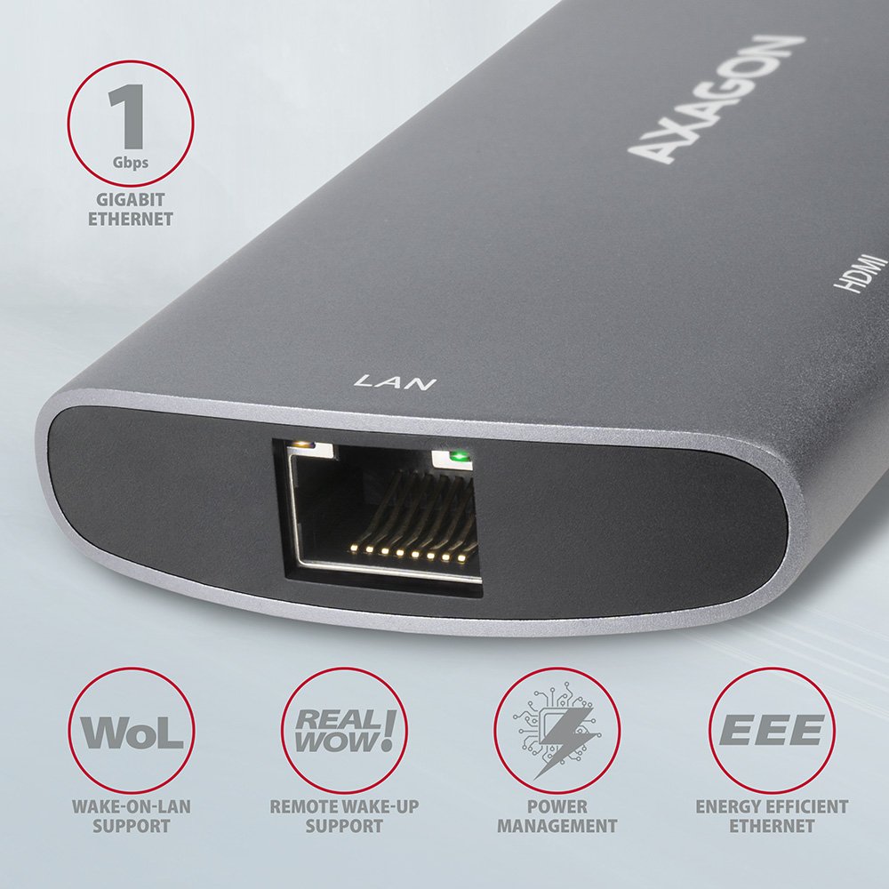 AXAGON hub USB-C / HMC-6M2 / USB 3.2 Gen1 / 2x USB-A / HDMI / GLAN / SATA M.2 / 100W PD / 0,1m