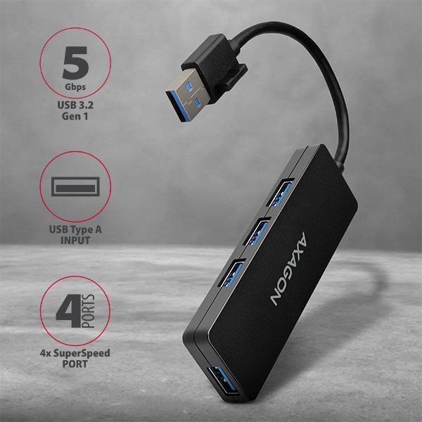 AXAGON SLIM hub USB-A / HUE-G1A / USB 3.2 Gen1 / 4x USB-A / 0,1m