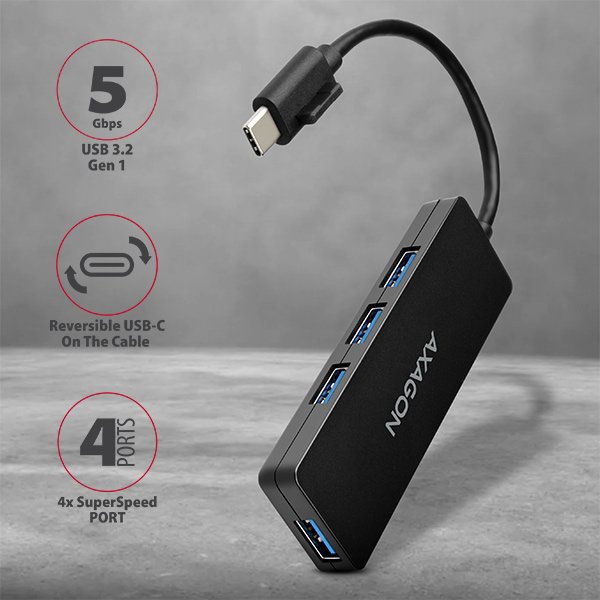 AXAGON SLIM hub USB-C / HUE-G1C / USB 3.2 Gen1 / 4x USB-A / 0,14m