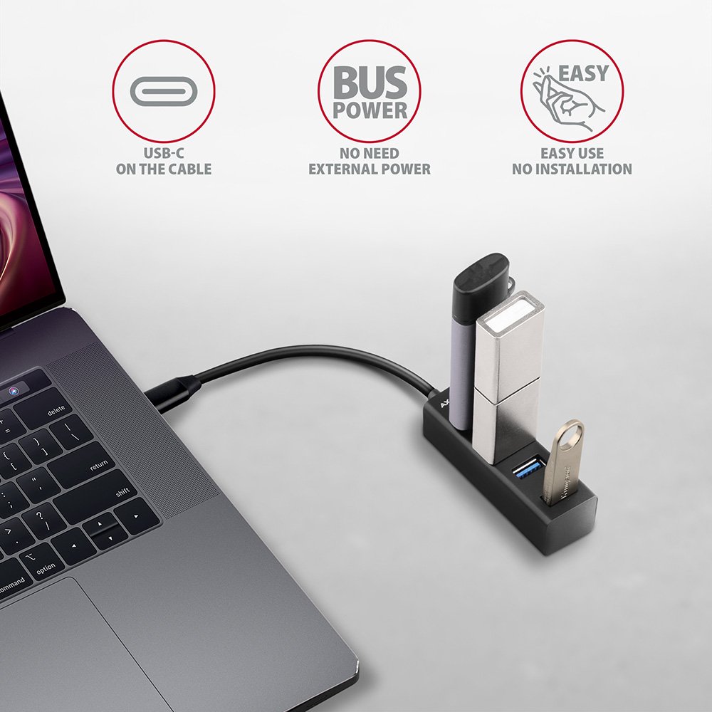 AXAGON MINI hub USB-C / HUE-M1C / USB 3.2 Gen1 / 4x USB-A / kovové tělo / 0,2m