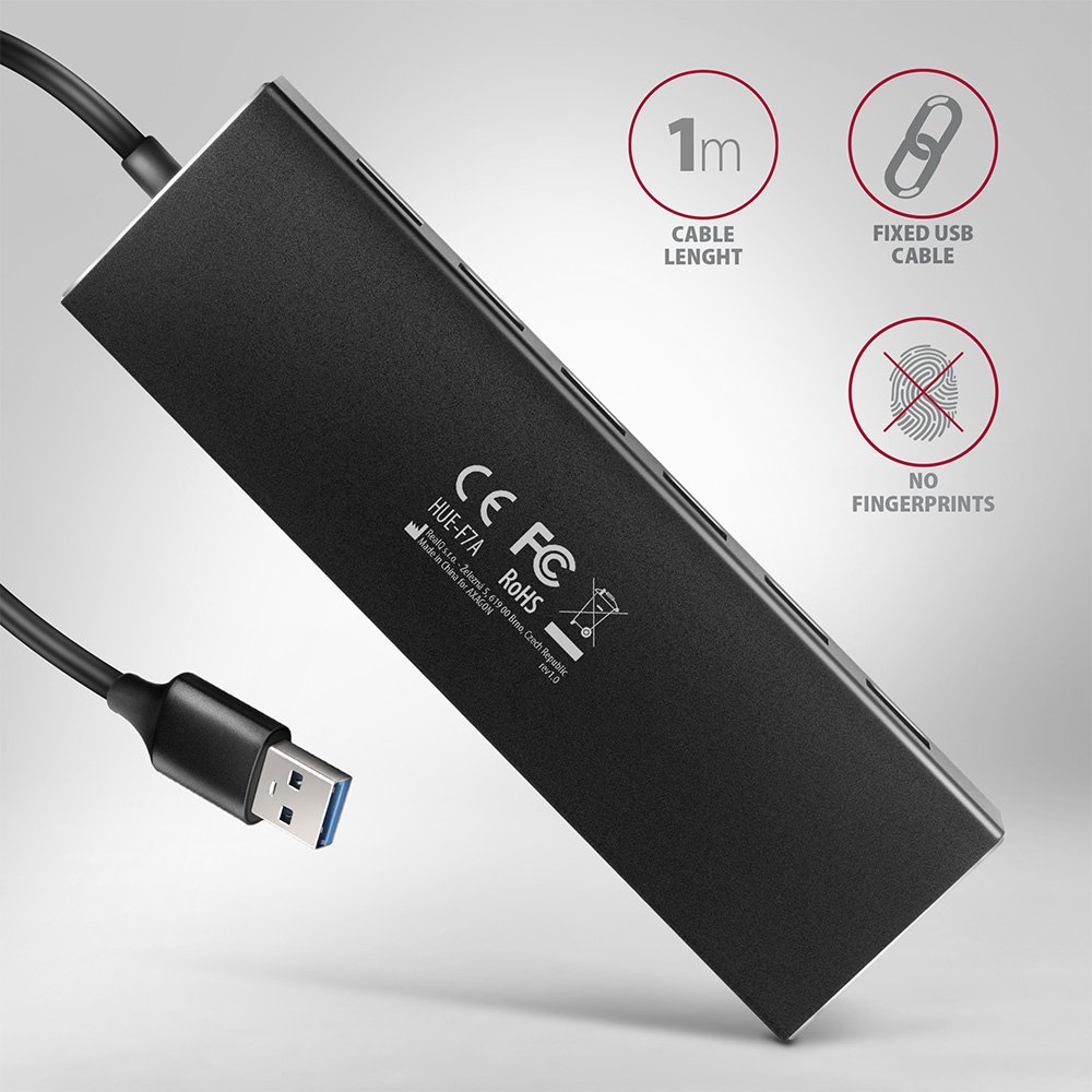 AXAGON hub USB-A / HUE-F7A / USB 3.2 Gen1 / 7x USB-A / hliníkové tělo / 1m