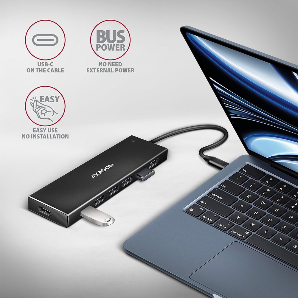AXAGON hub USB-C / HUE-F7A / USB 3.2 Gen1 / 7x USB-A / hliníkové tělo / 0,3m
