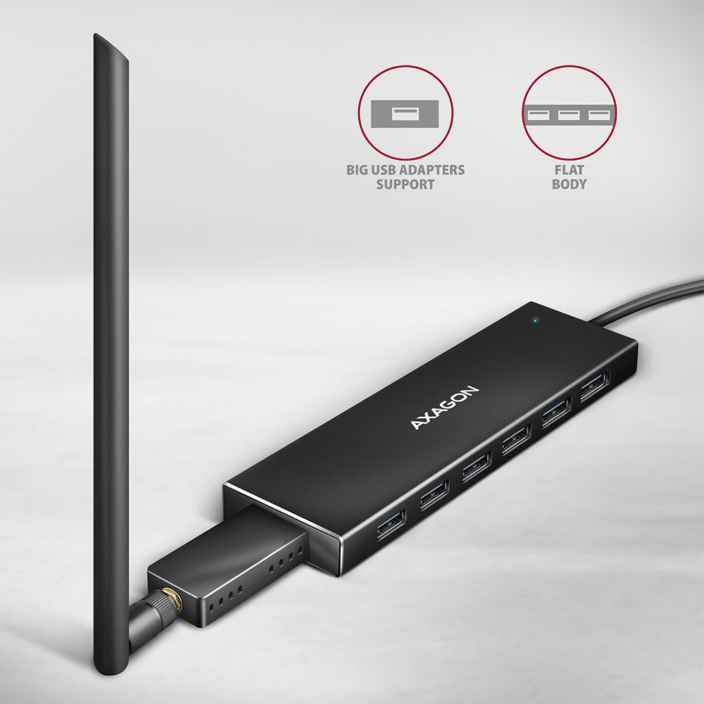 AXAGON hub USB-C / HUE-F7A / USB 3.2 Gen1 / 7x USB-A / hliníkové tělo / 0,3m
