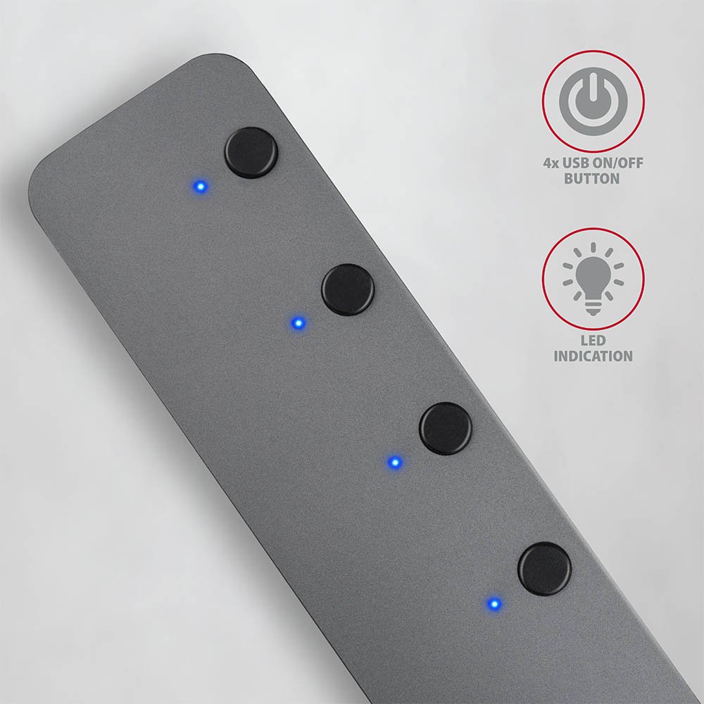 AXAGON hub USB-A s možností vypnutí konektorů / HUE-MSA / USB 3.2 Gen1 / 4x USB-A / hliníkové tělo / 0,2m