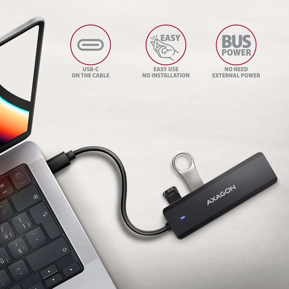 AXAGON cestovní hub USB-C / HUE-C1C / USB 3.2 Gen1 / 4x USB-A / 1x USB-C / 0,19m