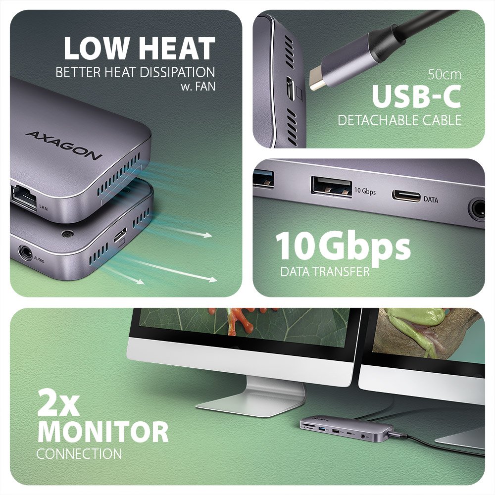 AXAGON multi hub USB-C / HMC-12GM2 / USB 3.2 Gen1 / 1x PD / 1x HDMI / 1x USB-C / 1x USB-A / SD/micro SD / 1x M.2 / RJ-45