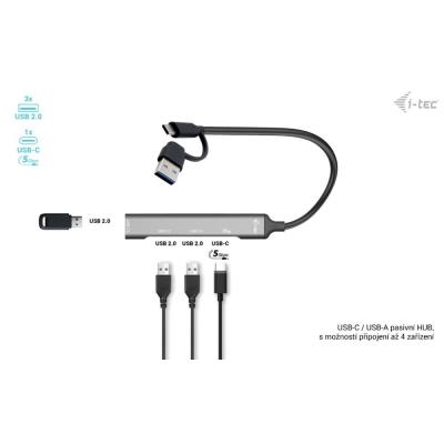 i-tec USB-A/USB-C Metal HUB/ 1x USB-C 3.1/ 3x USB 2.0/ kovový