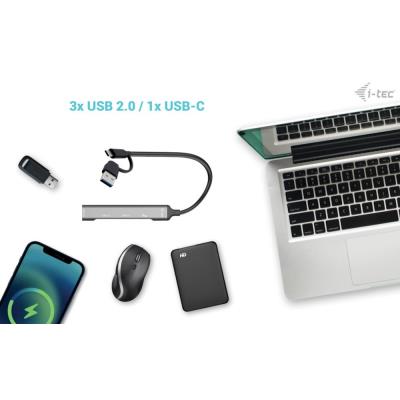 i-tec USB-A/USB-C Metal HUB/ 1x USB-C 3.1/ 3x USB 2.0/ kovový