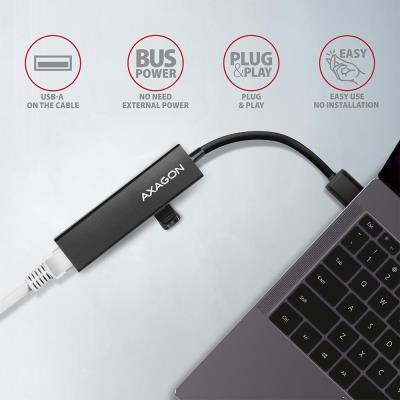 AXAGON hub USB-A / HMA-GL3A / USB 3.2 Gen1 / 3x USB-A / GLAN / kovové tělo / 0,2m