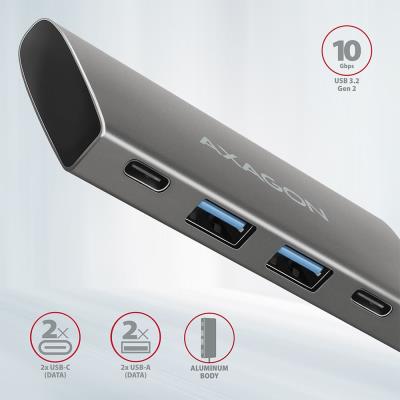AXAGON hub USB-C SUPERSPEED / HMC-4G2 / USB 3.2 Gen2 / 2x  USB-C / 2x USB-A / 10GB/s / 0,13m