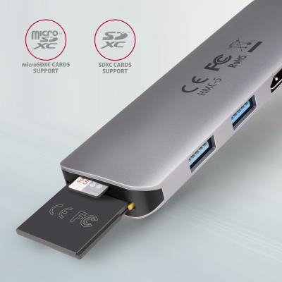 AXAGON hub USB-C / HMC-5 / USB 3.2 Gen1 / 1x USB-C / 2x USB-A / 1x HDMI / microSD/SD / 100W PD / 0,2m