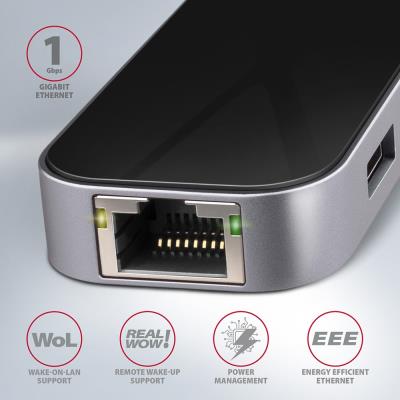AXAGON hub USB-C / HMC-6GL / USB 3.2 Gen1 / 3x USB-A / HDMI / GLAN / 60W PD / 0,2m