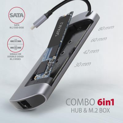 AXAGON hub USB-C / HMC-6M2 / USB 3.2 Gen1 / 2x USB-A / HDMI / GLAN / SATA M.2 / 100W PD / 0,1m