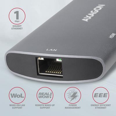 AXAGON hub USB-C / HMC-6M2 / USB 3.2 Gen1 / 2x USB-A / HDMI / GLAN / SATA M.2 / 100W PD / 0,1m