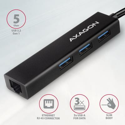 AXAGON hub USB-C / HMC-GL3A / USB 3.2 Gen1 / 3x USB-A / GLAN / kovové tělo / 0,2m
