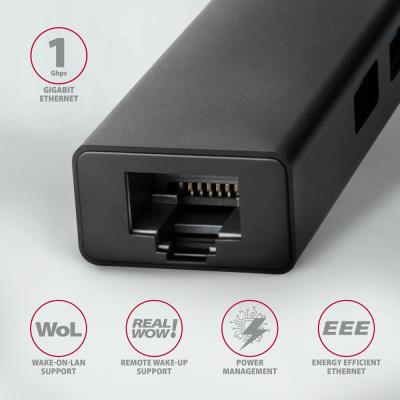AXAGON hub USB-C / HMC-GL3A / USB 3.2 Gen1 / 3x USB-A / GLAN / kovové tělo / 0,2m
