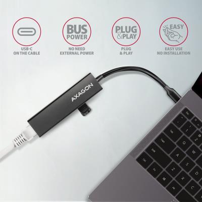 AXAGON hub USB-C / HMC-GL3A / USB 3.2 Gen1 / 3x USB-A / GLAN / kovové tělo / 0,2m