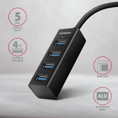 AXAGON MINI hub USB-C / HUE-M1C / USB 3.2 Gen1 / 4x USB-A / kovové tělo / 0,2m