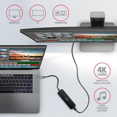 AXAGON hub USB-C 6v1 / HMC-6H4A / USB 3.2 Gen1 / 4x USB-A / HDMI / PowerDelivery / kovové tělo / 0,2m