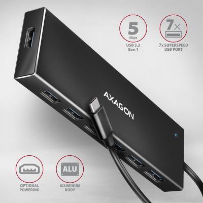 AXAGON hub USB-C / HUE-F7A / USB 3.2 Gen1 / 7x USB-A / hliníkové tělo / 0,3m