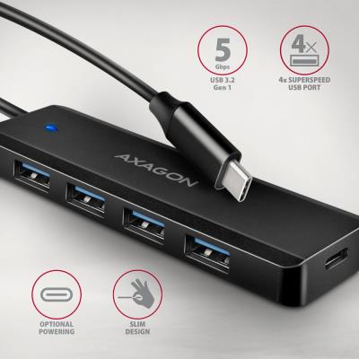 AXAGON cestovní hub USB-C / HUE-C1C / USB 3.2 Gen1 / 4x USB-A / 1x USB-C / 0,19m