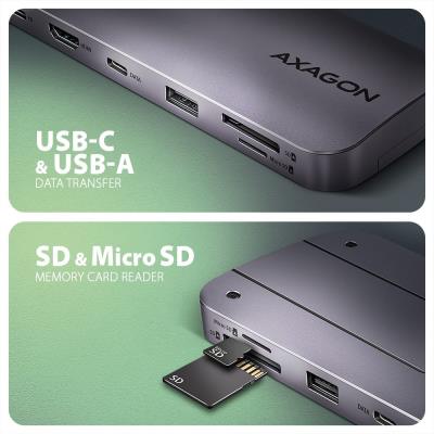 AXAGON multi portový hub USB-C / HMC-6GM2 / USB 3.2 Gen1 / 1x PD / 1x HDMI / 1x USB-C / 1x USB-A / SD/micro SD / 1x M.2