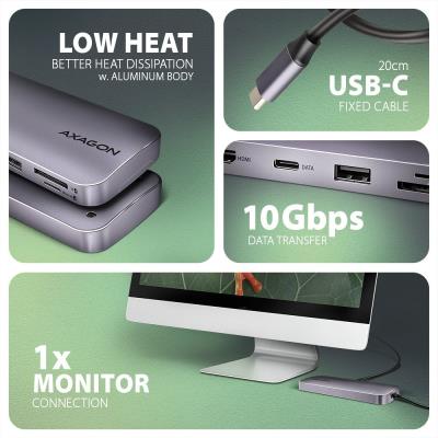 AXAGON multi portový hub USB-C / HMC-6GM2 / USB 3.2 Gen1 / 1x PD / 1x HDMI / 1x USB-C / 1x USB-A / SD/micro SD / 1x M.2