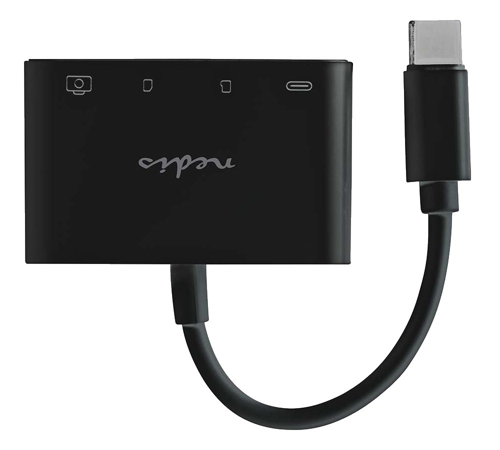 NEDIS USB hub/ 1x USB-C/ 1x USB-A/ 1x USB-C/ 4 porty port/ USB 2.0/ napájení z USB/ SD & MicroSD/ čerrný/ blistr