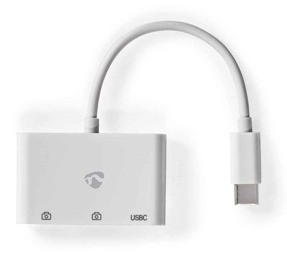 NEDIS USB hub/ 1x zástrčka USB-C/ 1x zásuvka USB-C/ 2x zásuvka USB-A/ 3 porty/napájení z USB/ bílý/ blistr