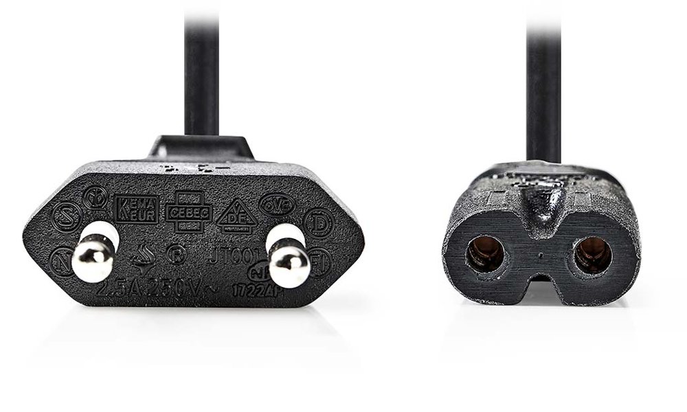 NEDIS napájecí kabel pro adaptéry/ Euro zástrčka - konektor IEC-320-C7/ přímý-přímý/ dvoulinka/ černý/ bulk/ 5m