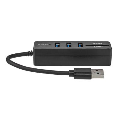NEDIS USB hub/ zástrčka USB-A zástrčka/ 3x zásuvka USB-A/ 5 Portů/ USB 3.2 Gen 1/ 5 Gbps/ SD & MicroSD/ černý/ blistr