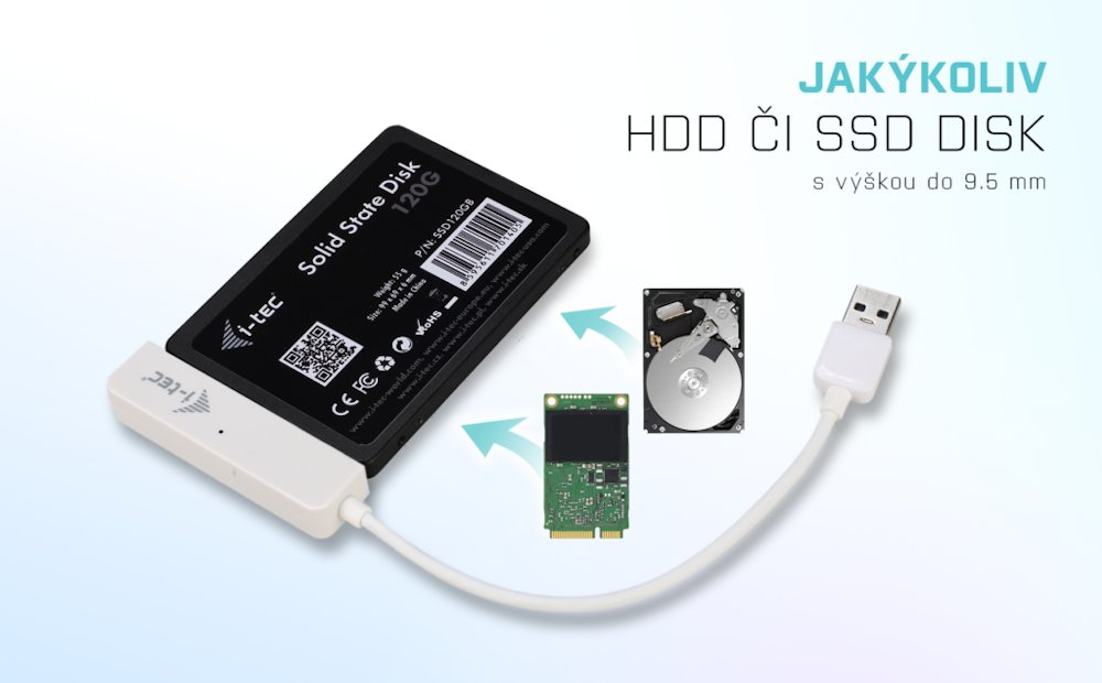 i-tec externí box pro HDD ADVANCE MySafe Easy/ 2,5" SATA/ SSD/ USB 3.0/ bílý