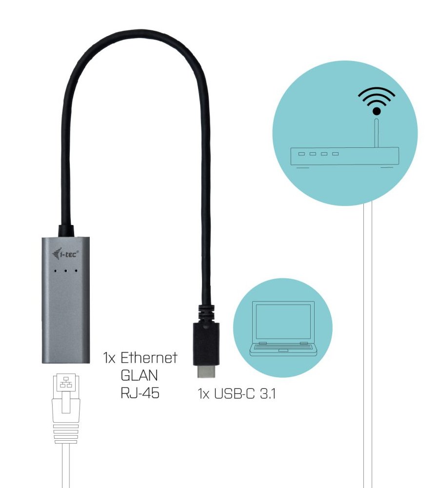 i-tec USB 3.1 Type C Gigabit Ethernet adaptér METAL (RJ45)/ LED indikace/ šedý