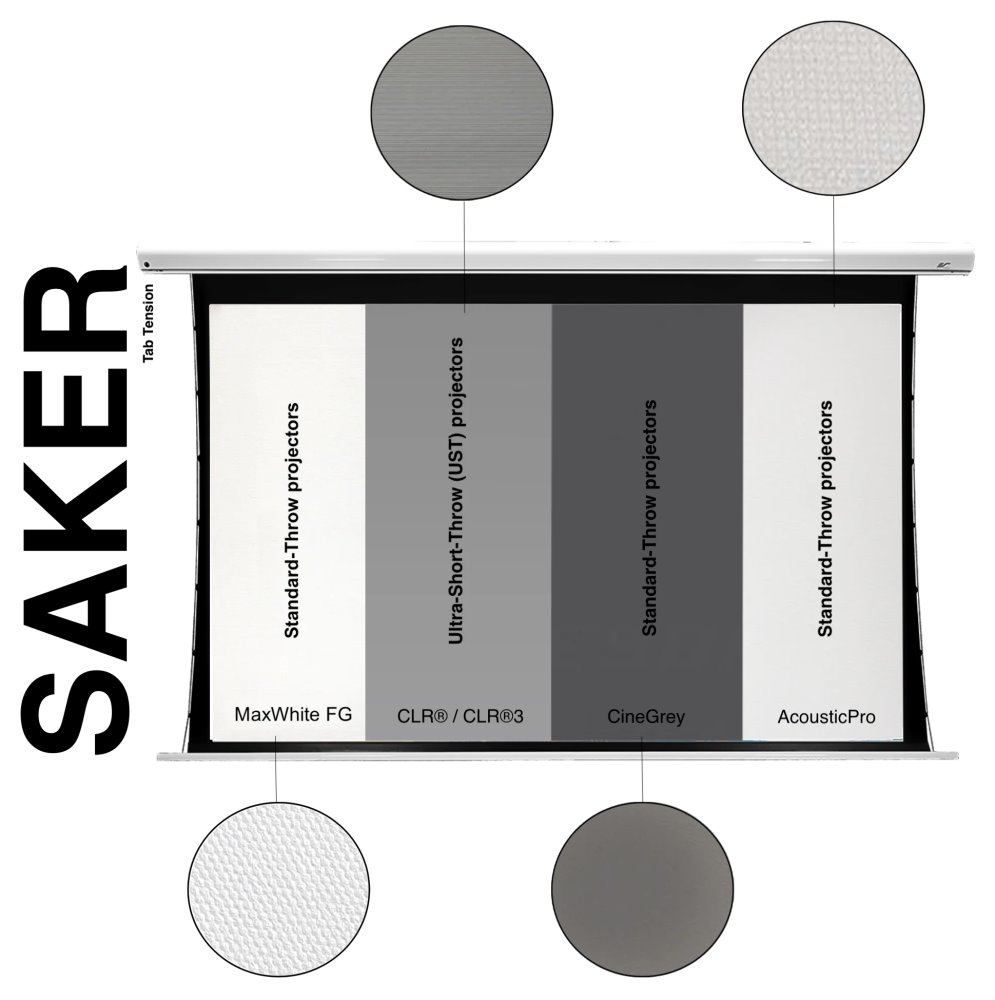 ELITE SCREENS plátno elektrické motorové 150" (381cm)/ 16:9/ 186,8×332,1cm/ hliníkový case bílý/ 12" drop/ Acoustic 4K