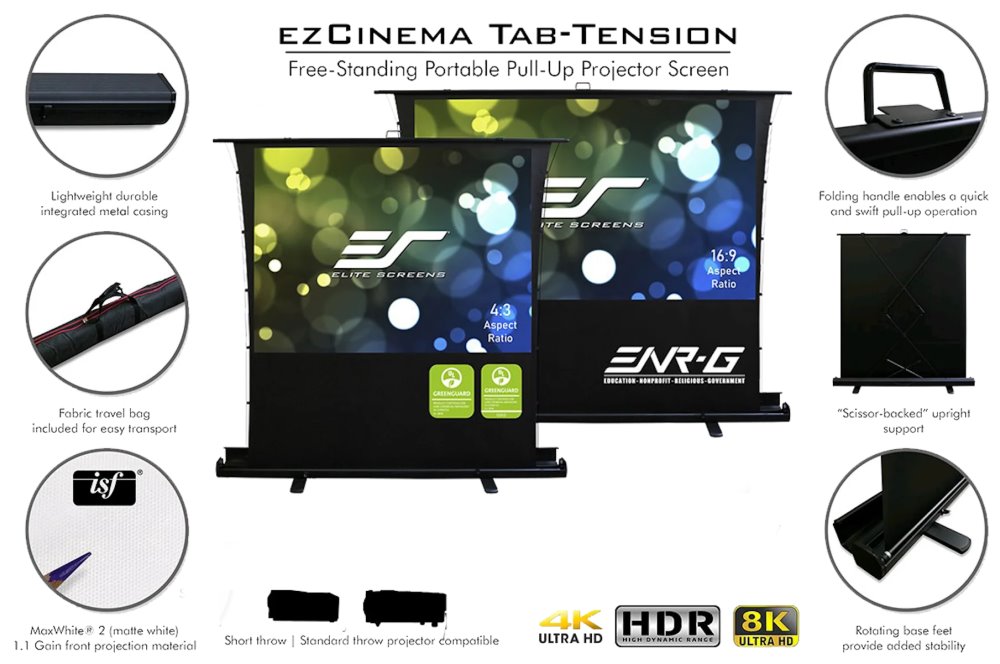 ELITE SCREENS plátno teleskopické od podlahy vzhůru 80" (203,2cm)/ 16:9/ 100,1×177,8cm/ gain 1.1/ case černý