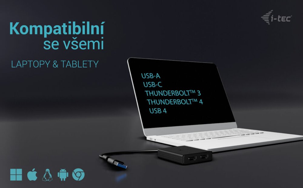 i-tec USB-A/USB-C Dual 4K HDMI video adaptér