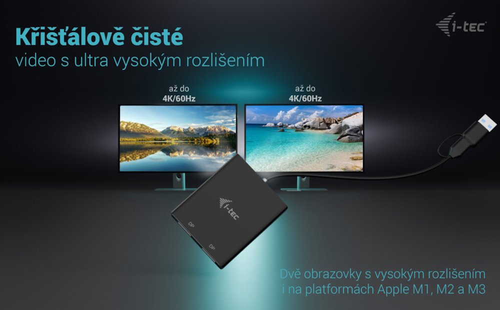 i-tec USB-A/USB-C Dual 4K DP video adaptér