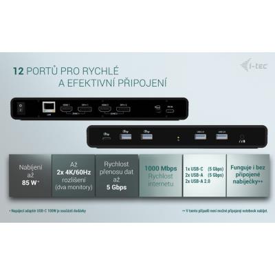 i-tec dokovací stanice Universal Dual 4K Display, Power Delivery 85W + i-tec USB-C nabíječka 100W