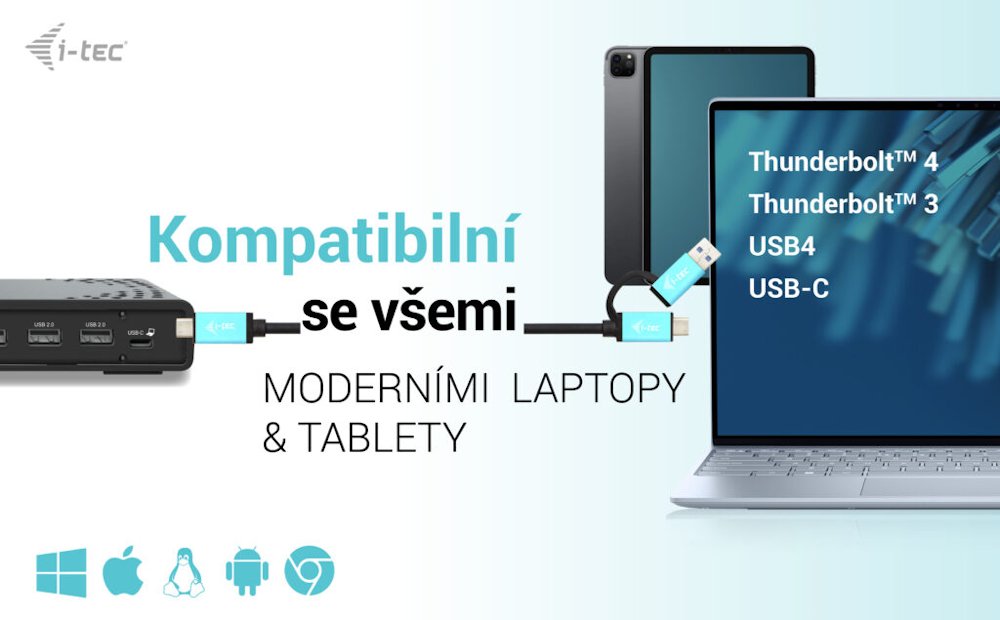 i-tec dokovací stanice Gen2 Thunderbolt 3/ Triple display/ 2x USB-A 3.2/ 2x USB 2.0/ 2x USB-C/ 2x DP/ HDMI/ LAN/ PD 100