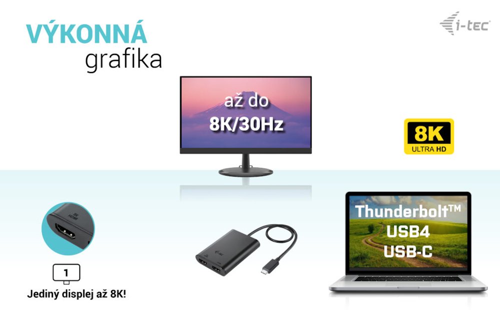 i-tec USB-C Dual 4K/60Hz (single 8K/30Hz) HDMI video adaptér