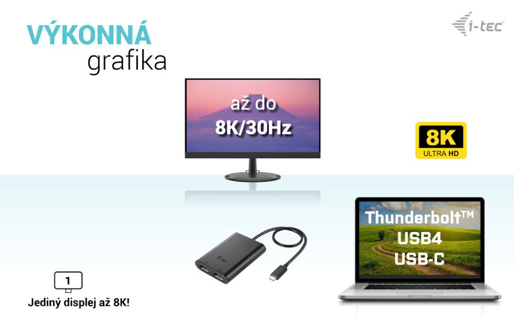 i-tec USB-C Dual 4K/60Hz (single 8K/30Hz) Display Port video adaptér