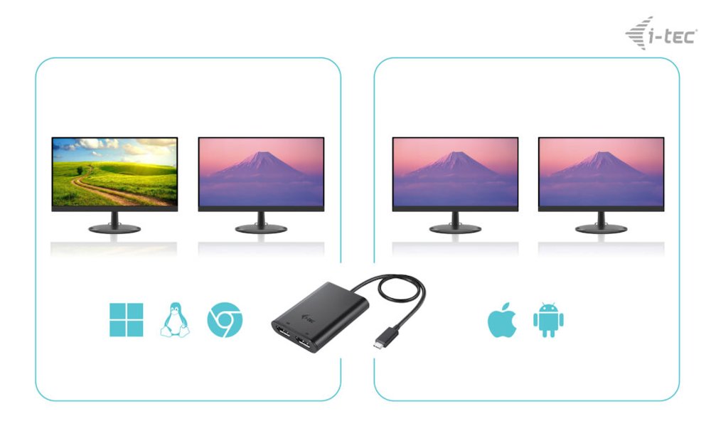 i-tec USB-C Dual 4K/60Hz (single 8K/30Hz) Display Port video adaptér