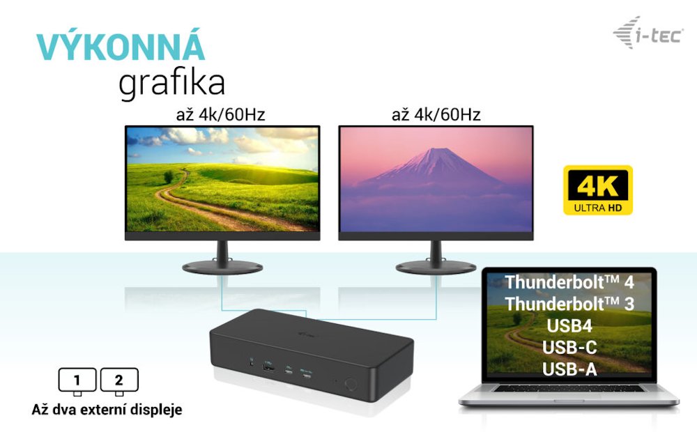 i-tec dokovací stanice Gen2 Thunderbolt 3/ 4K Dual display/ 4x USB 3.0/ 2x USB-C/ 2x DP/ 2x HDMI/ LAN/ PD 100