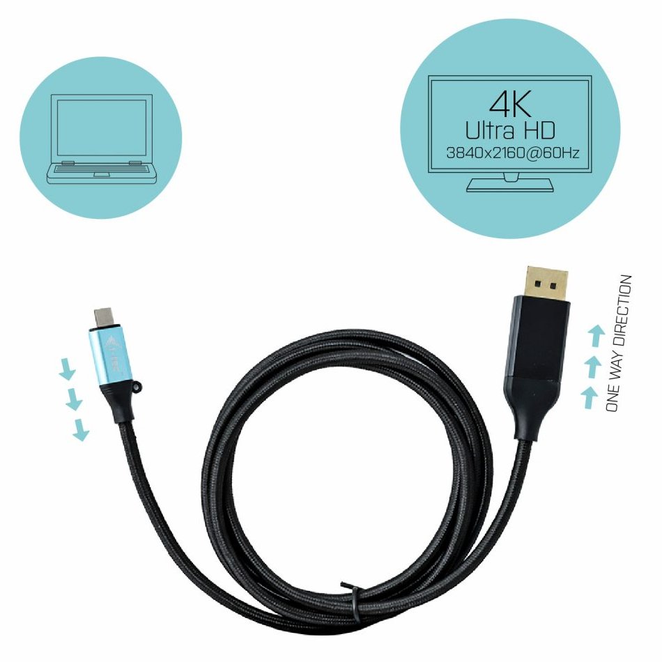 i-tec propojovací kabel USB-C na DisplayPort 4K / 60 Hz 2m