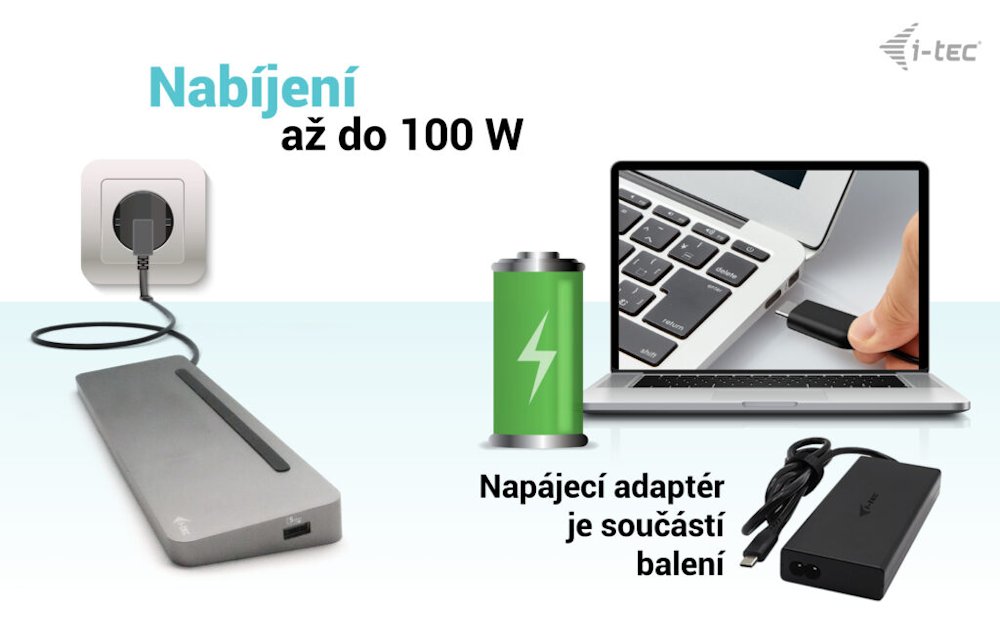 i-tec dokovací stanice USB-C Metal Ergonomic 4K/ 3x Display/ Power Delivery 100W + univerzální nabíječka 100W