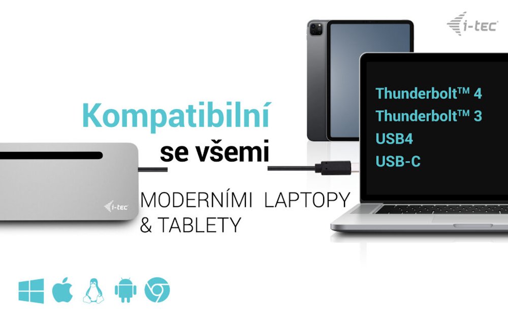 i-tec dokovací stanice USB-C Metal Ergonomic 4K/ 3x Display/ Power Delivery 100W + univerzální nabíječka 100W